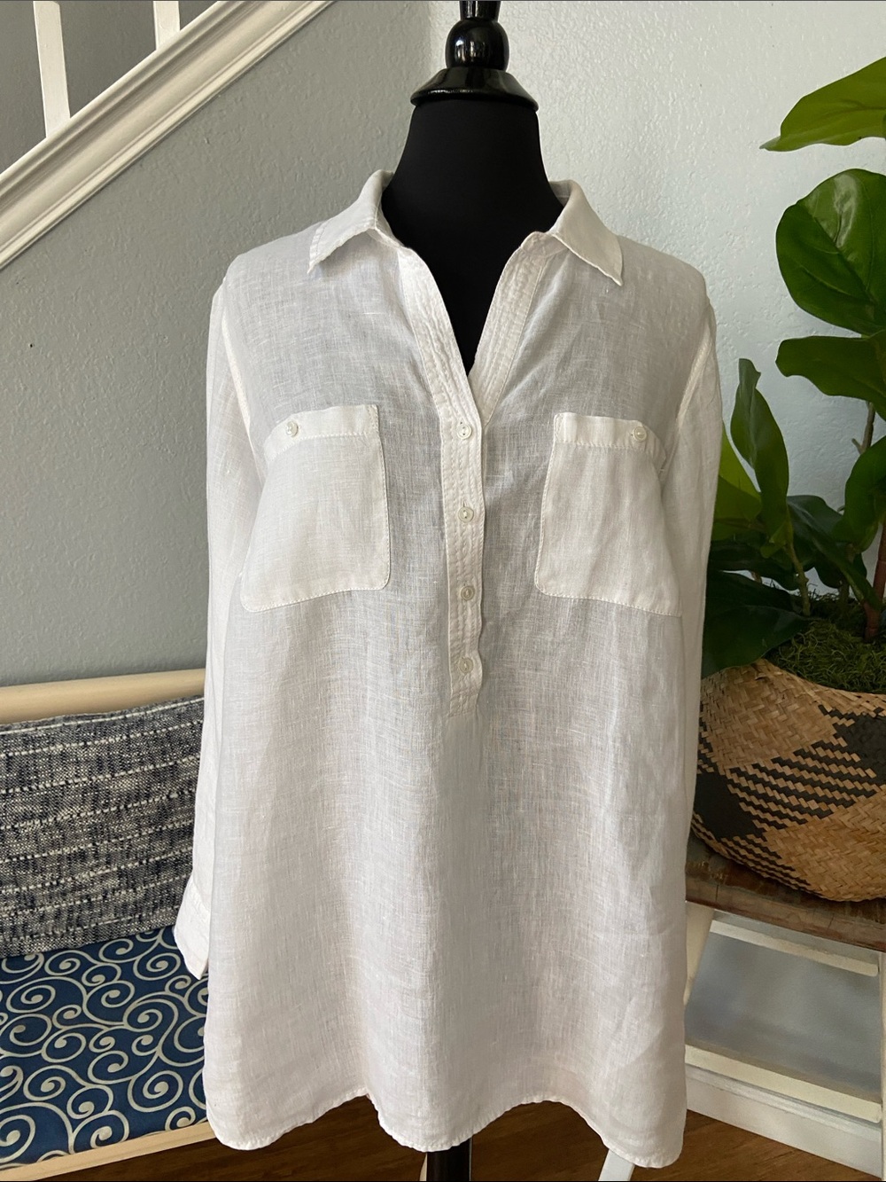 Talbots White Linen Button-Front Tunic - Picture 8 of 8